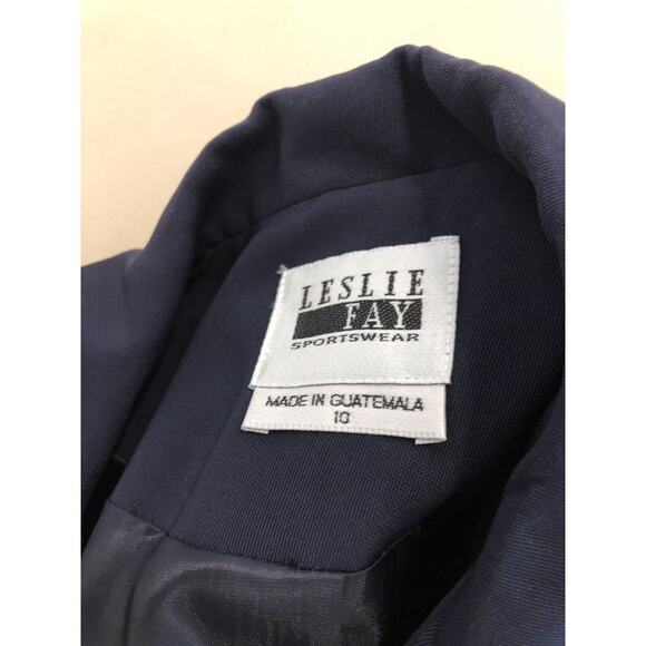 Leslie Fay Women’s Blazer 10 Navy Button Career Jacket Lapel Notch Collar Preppy - Picture 5 of 8